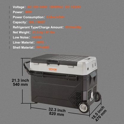 Tragbarer Auto-Kühlschrank mit Gefrierfach, Kompressor, 56 Qt, Dual Zone, für Wohnmobil