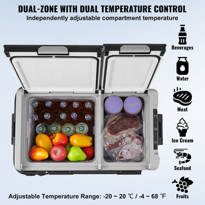 Portable Car Refrigerator Freezer Compressor 58 L Dual Zone for Home Car