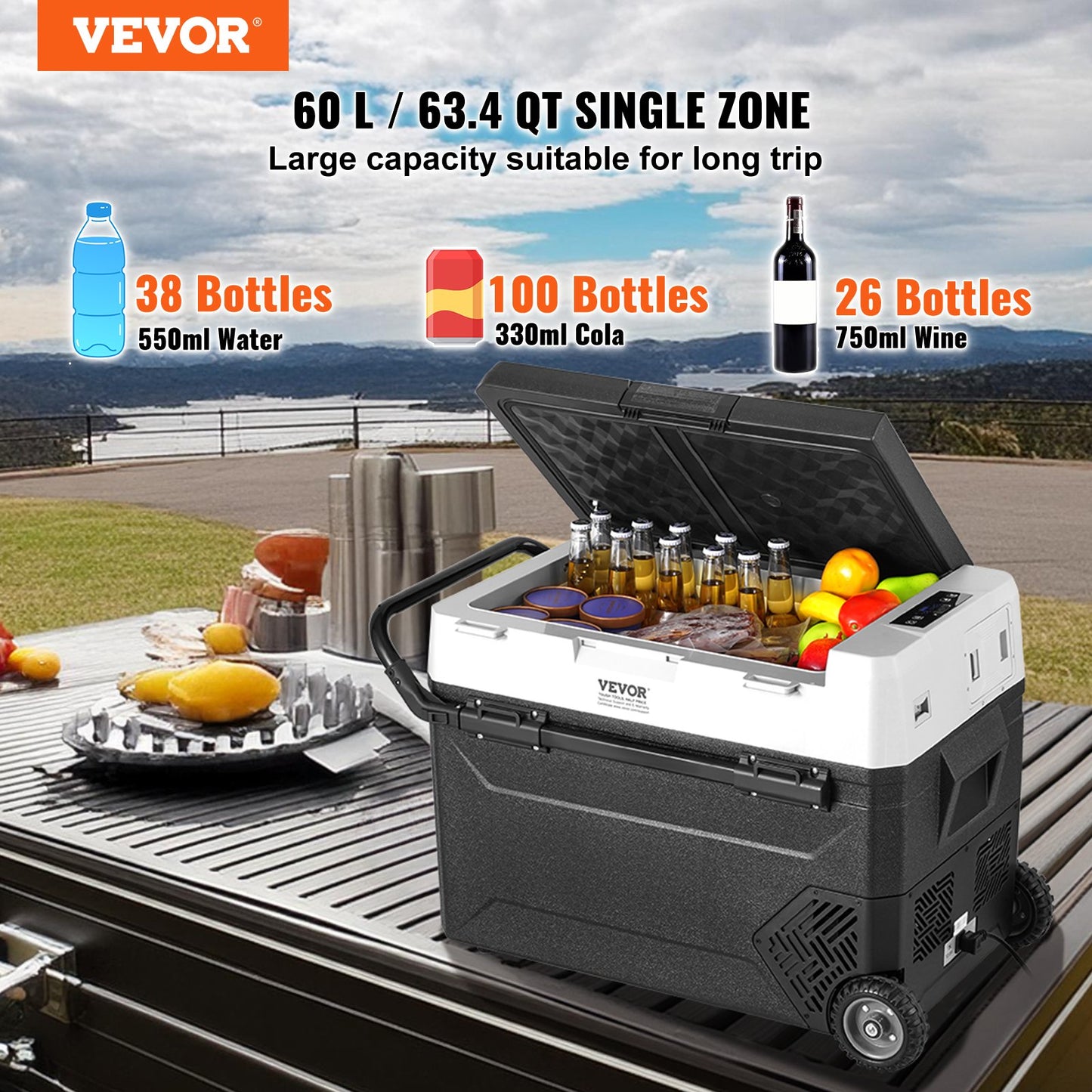 Portable Car Refrigerator Freezer Compressor 60 L Single Zone for Car Home