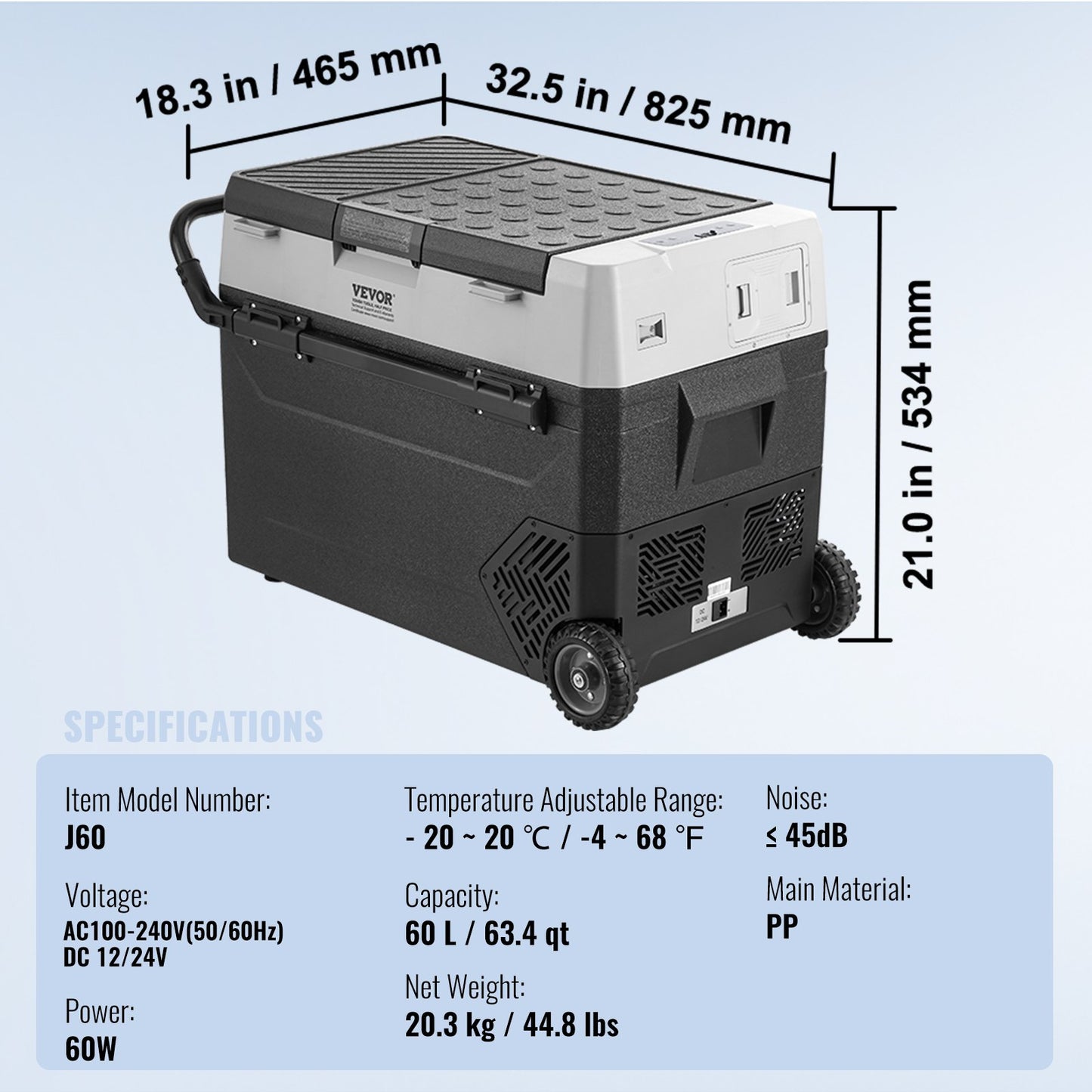 Portable Car Refrigerator Freezer Compressor 60 L Single Zone for Car Home