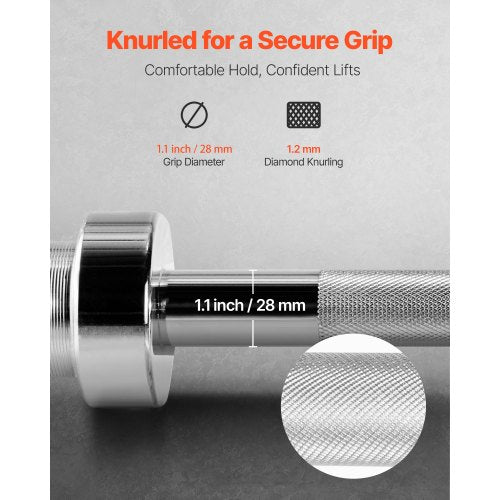 6FT skivstång, passar 2-tums viktskivor, förkromad skivstång med räfflat grepp för styrketräning, tyngdlyftning, knäböj, marklyft, bänkpress, curl, overheadpress, 500lbs kapacitet |  EU