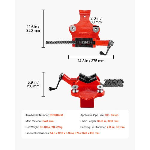 Schraubstock mit Kette, 1,27 cm bis 20,3 cm Kapazität, Hochleistungs-Rohr-Kettenschraubstock | EU