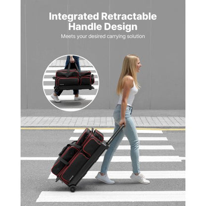 Bowlingtasche für 3 Bälle mit Rollen, Bowlingtasche mit Doppelrollen, Schuhfach