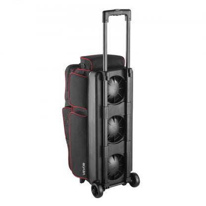 Bowlingtasche für 3 Bälle mit Rollen, Bowlingtasche mit Doppelrollen, Schuhfach