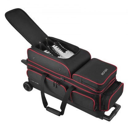 Bowlingtasche für 3 Bälle mit Rollen, Bowlingtasche mit Doppelrollen, Schuhfach