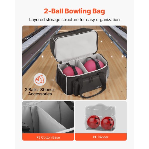 Bowlingväska för 2 bollar med hjul, bowlingväska med fyra rullar, skofack