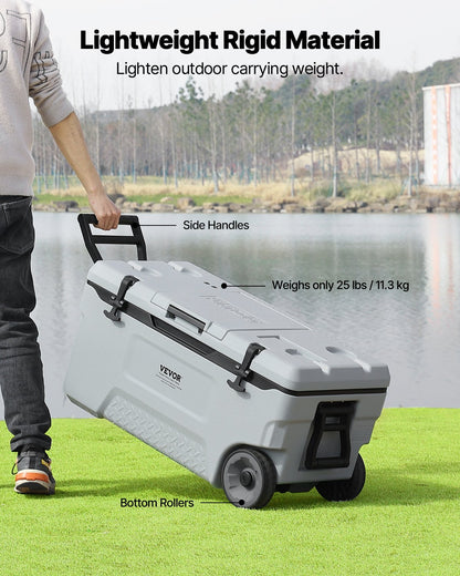Portable Cooler 74 QT Wheeled Cooler 120 Can Capacity with Cup Holder