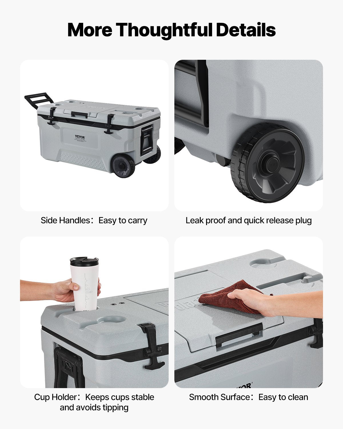 Portable Cooler 74 QT Wheeled Cooler 120 Can Capacity with Cup Holder