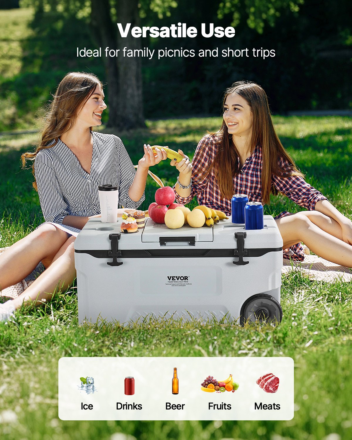 Portable Cooler 74 QT Wheeled Cooler 120 Can Capacity with Cup Holder