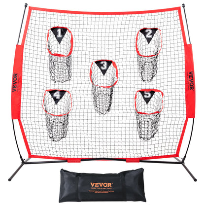 7 x 7 ft Football-Trainer-Wurfnetz, Trainings-Wurftor-Trainingsnetz mit 5 Tortaschen, knotenloses Netz inklusive Korbrahmen und tragbarer Tasche, verbessert die Wurfgenauigkeit des Quarterbacks, rot