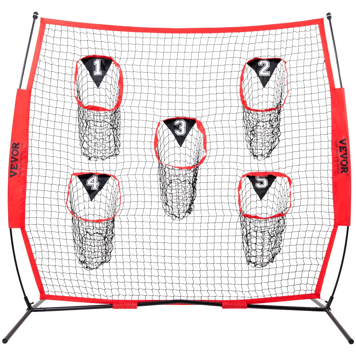 7 x 7 ft Football-Trainer-Wurfnetz, Trainings-Wurftor-Trainingsnetz mit 5 Tortaschen, knotenloses Netz inklusive Korbrahmen und tragbarer Tasche, verbessert die Wurfgenauigkeit des Quarterbacks, rot