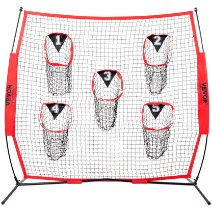 7 x 7 ft Football-Trainer-Wurfnetz, Trainings-Wurftor-Trainingsnetz mit 5 Tortaschen, knotenloses Netz inklusive Korbrahmen und tragbarer Tasche, verbessert die Wurfgenauigkeit des Quarterbacks, rot