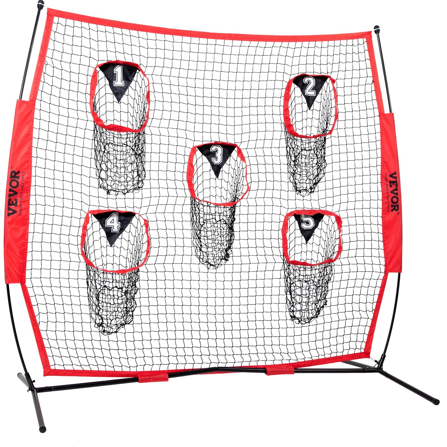 7 x 7 ft Football-Trainer-Wurfnetz, Trainings-Wurftor-Trainingsnetz mit 5 Tortaschen, knotenloses Netz inklusive Korbrahmen und tragbarer Tasche, verbessert die Wurfgenauigkeit des Quarterbacks, rot