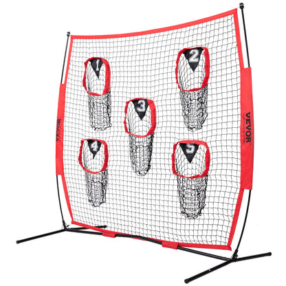 7 x 7 ft Football-Trainer-Wurfnetz, Trainings-Wurftor-Trainingsnetz mit 5 Tortaschen, knotenloses Netz inklusive Korbrahmen und tragbarer Tasche, verbessert die Wurfgenauigkeit des Quarterbacks, rot