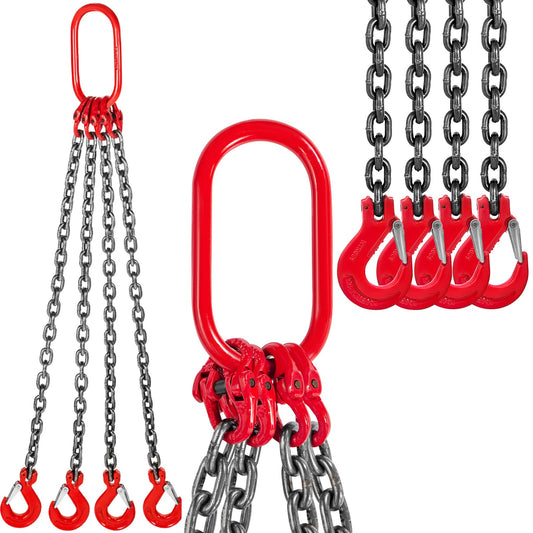 4-bens kedjesele med slingkrok G80, 8MM X 1M lyftkedjeselar, kedjehängande med kortare Kran Grade 80 4T/ 8800LBS, Heavy Duty Kedjeslinga med krokar