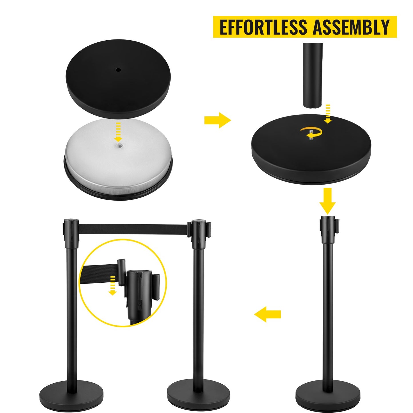 Crowd Control Pole Pole Set 8 Pieces with 6.6 ft/2 m Black Belt