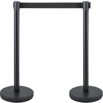 Crowd Control Stång, 8 delar Stång Set, med 6,6 fot/2 m svart infällbart bälte, svart Crowd Control Barriär med betong och metallbas, Easy Connect Montering
