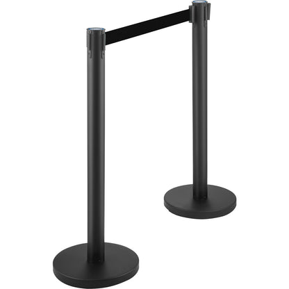 Crowd Control Stång, Set med 6 delar Stångsats, Stångsats med 6,6 fot/2 m svart infällbart bälte, svart Crowd Control Barriär med betong och metallbas – Easy Connect Montering
