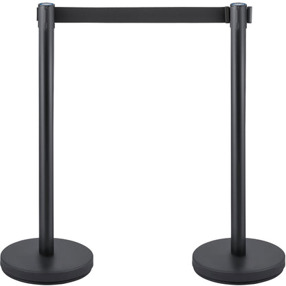 Crowd Control Stång, Set med 6 delar Stångsats, Stångsats med 6,6 fot/2 m svart infällbart bälte, svart Crowd Control Barriär med betong och metallbas – Easy Connect Montering
