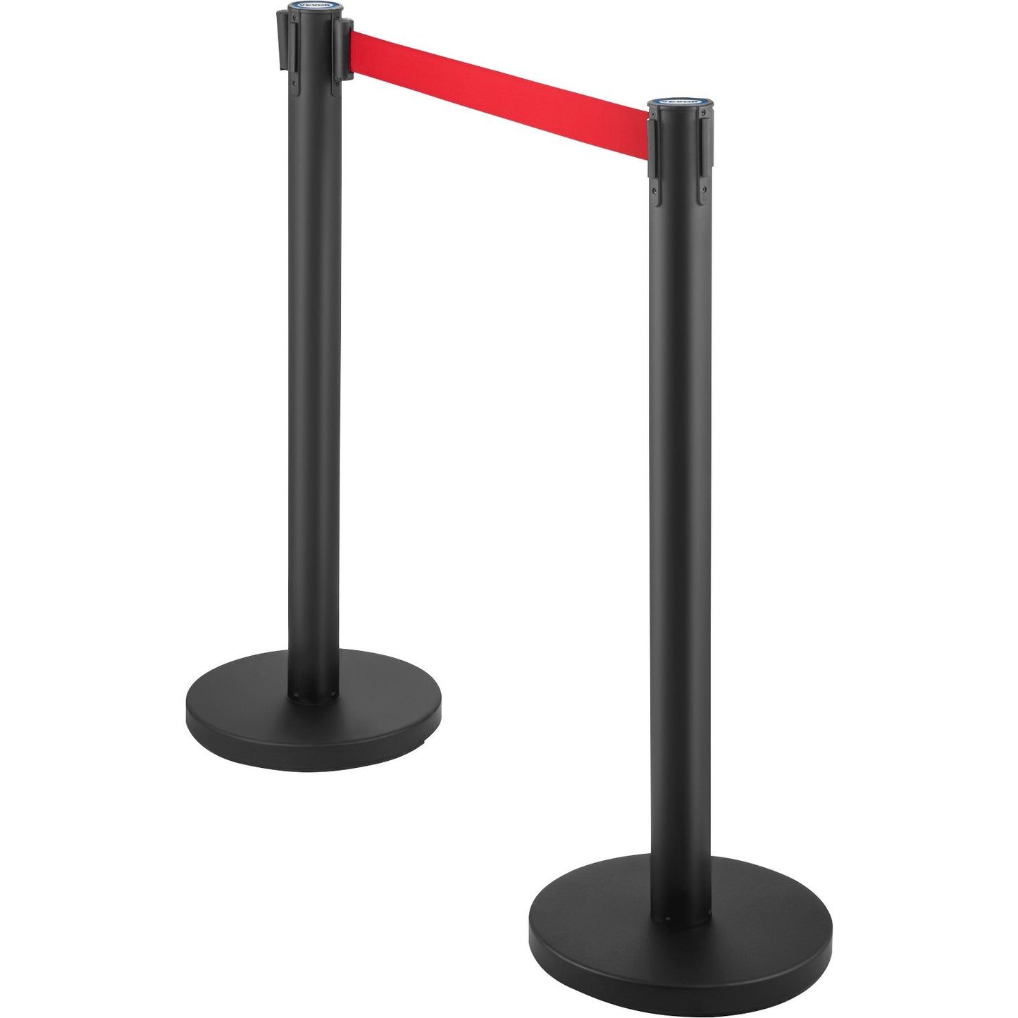 Crowd Control Stång, Set med 6 delar Stångsats, Stångsats med 6,6 fot/2 m rött infällbart bälte, svart Crowd Control Barriär med gummibas – Enkel anslutningsenhet för Crowd Control