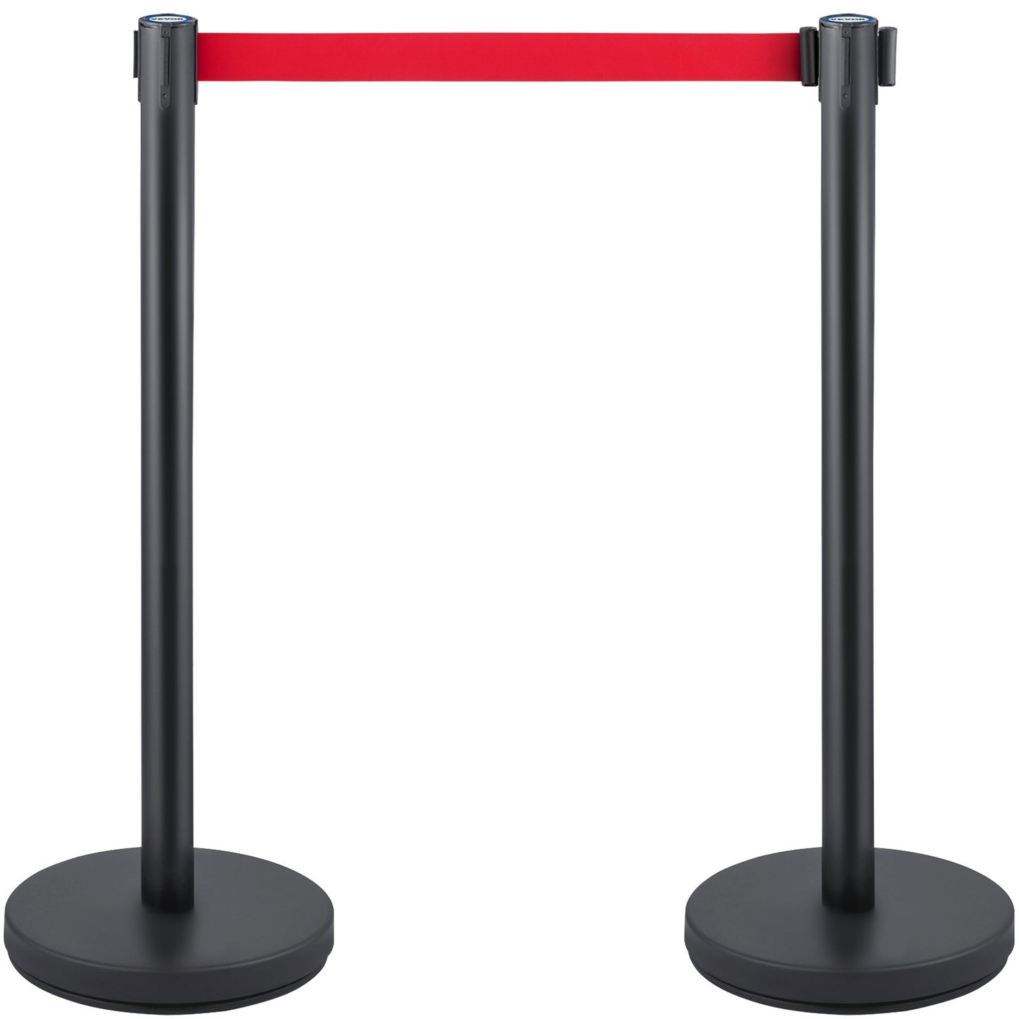 Crowd Control Stång, Set med 6 delar Stångsats, Stångsats med 6,6 fot/2 m rött infällbart bälte, svart Crowd Control Barriär med gummibas – Enkel anslutningsenhet för Crowd Control