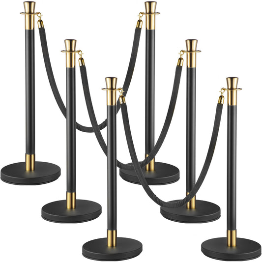 Crowd Control Stanchion Stanchion Set 6 delar set med svart sammetsrep