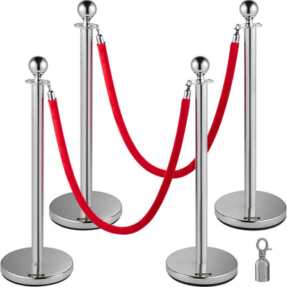 Infällbar Silver Round Top Queue Control Barriärstolpar Stativ Säkerhetsstativ repavdelare med 1,5 M rött rep Crowd Control Barriär Silver Round Top Column