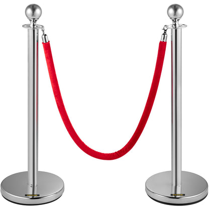 Infällbar Silver Round Top Queue Control Barriärstolpar Stativ Säkerhetsstativ repavdelare med 1,5 M rött rep Crowd Control Barriär Silver Round Top Column