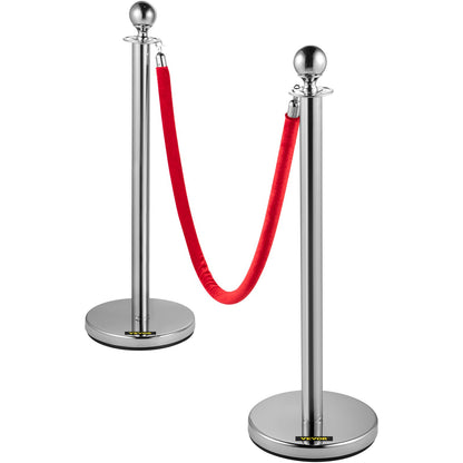 4-pack infällbar silverstolpestolpe med rund topp kö Crowd Control Barriärstolpar Linjestolpe med 1,5 M röd 2 sammetsrep