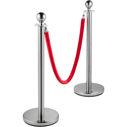 4-pack infällbar silverstolpestolpe med rund topp kö Crowd Control Barriärstolpar Linjestolpe med 1,5 M röd 2 sammetsrep