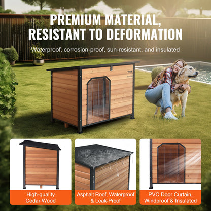 Outdoor Dog House, vattentätt isolerat hundhus med förhöjt golv, Anti-Bite Wood Hund House utomhus järnstomme, öppet tak, för medelstora till stora hundar