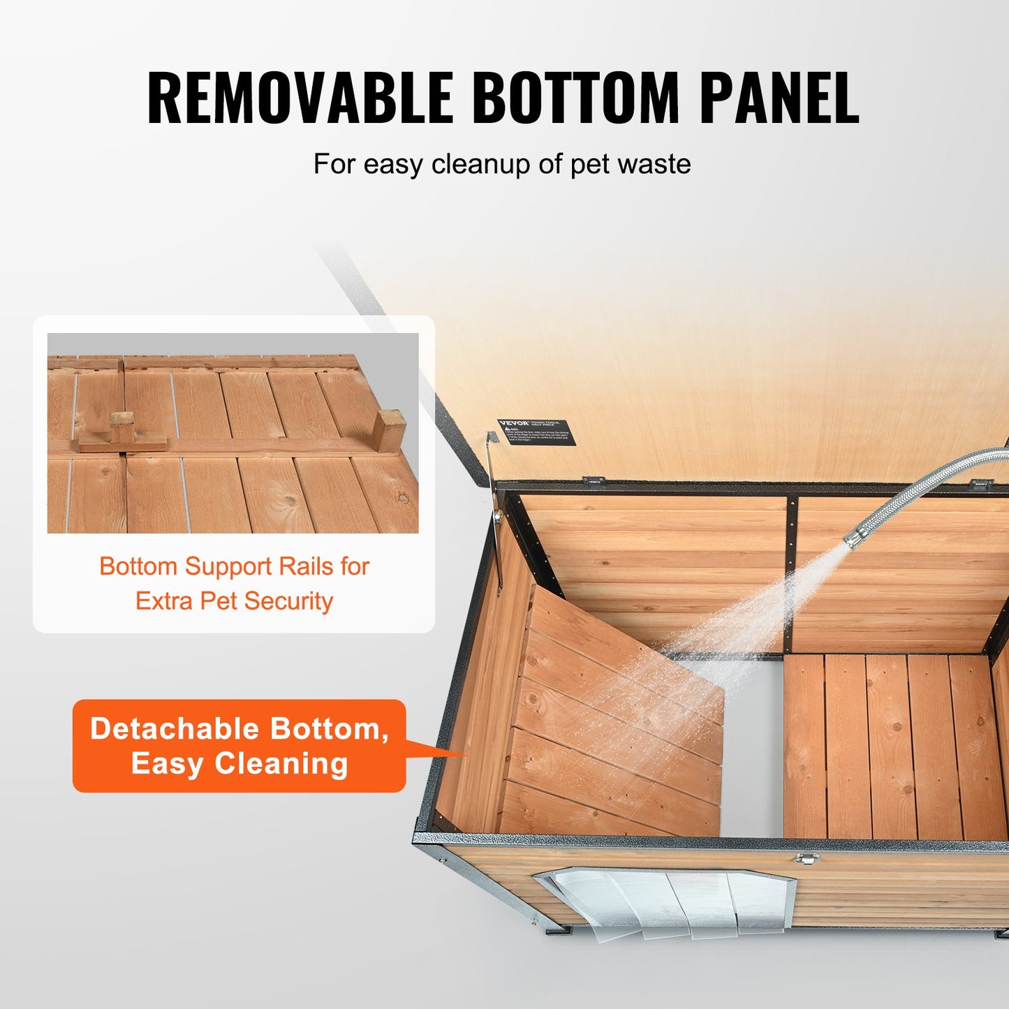 Outdoor Dog House, vattentätt isolerat hundhus med förhöjt golv, Anti-Bite Wood Hund House utomhus järnstomme, öppet tak, för medelstora till stora hundar