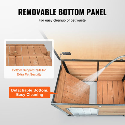 Outdoor Dog House, vattentätt isolerat hundhus med förhöjt golv, Anti-Bite Wood Hund House utomhus järnstomme, öppet tak, för medelstora till stora hundar