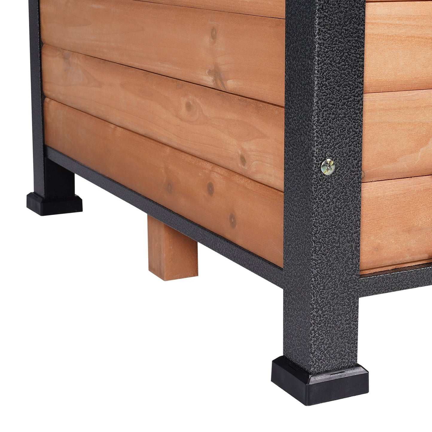 Outdoor Dog House, vattentätt isolerat hundhus med förhöjt golv, Anti-Bite Wood Hund House utomhus järnstomme, öppet tak, för medelstora till stora hundar