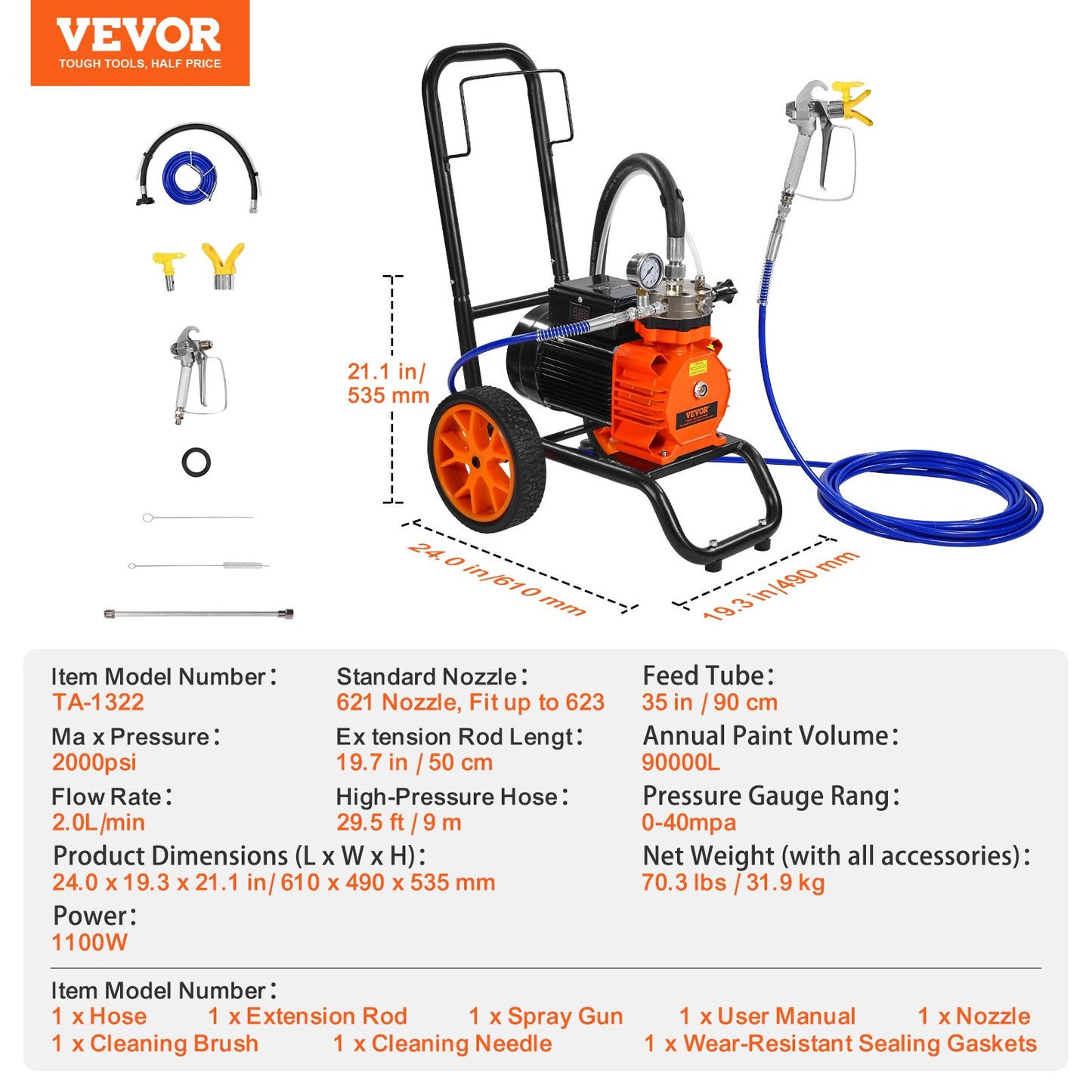 Warenkorb Airless Farbspritzgerät Membran Farbe Airless Sprayer 1100W Elektrische