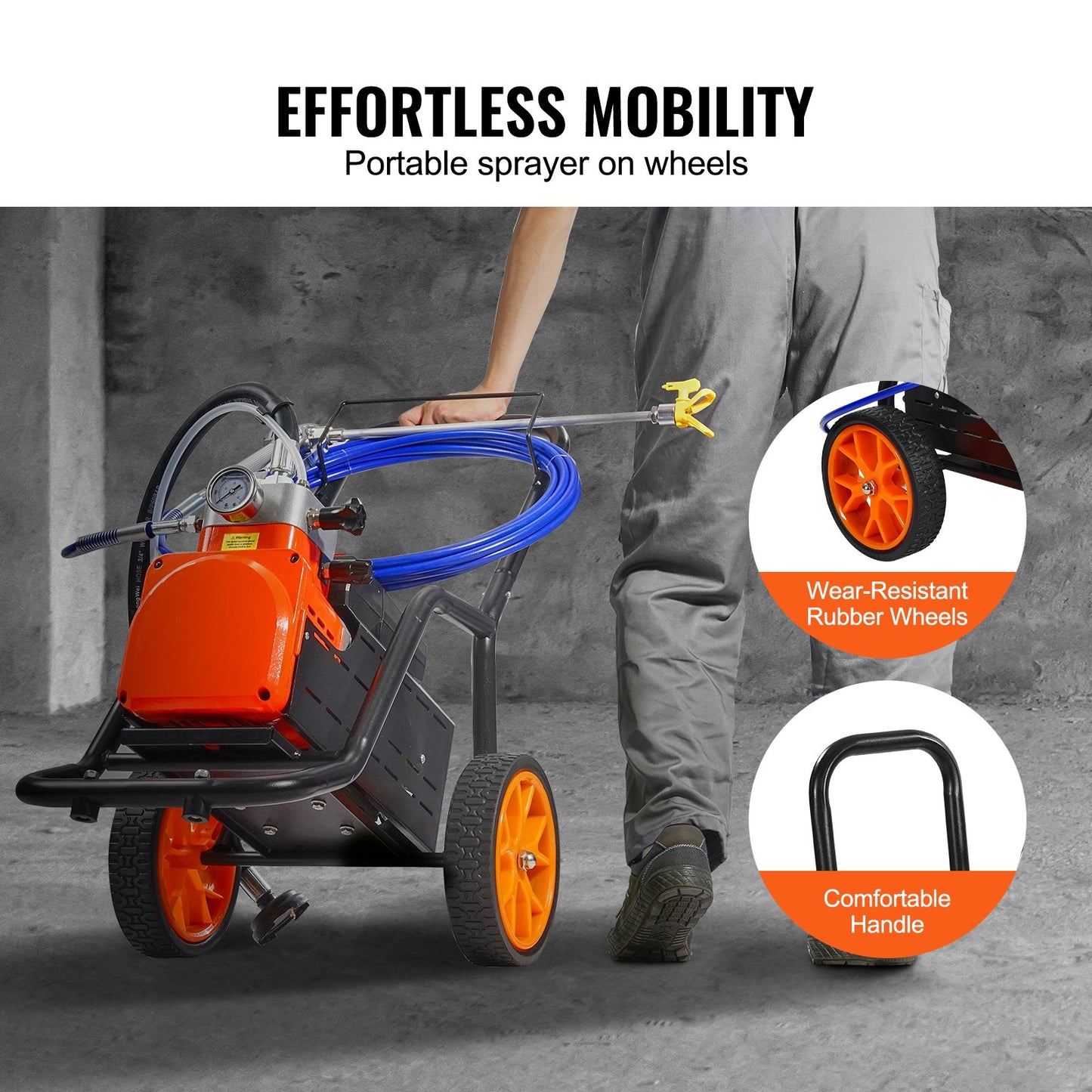 Cart Airless Paint Sprayer Membran Paint Airless Sprayer 1700W Elektrisk