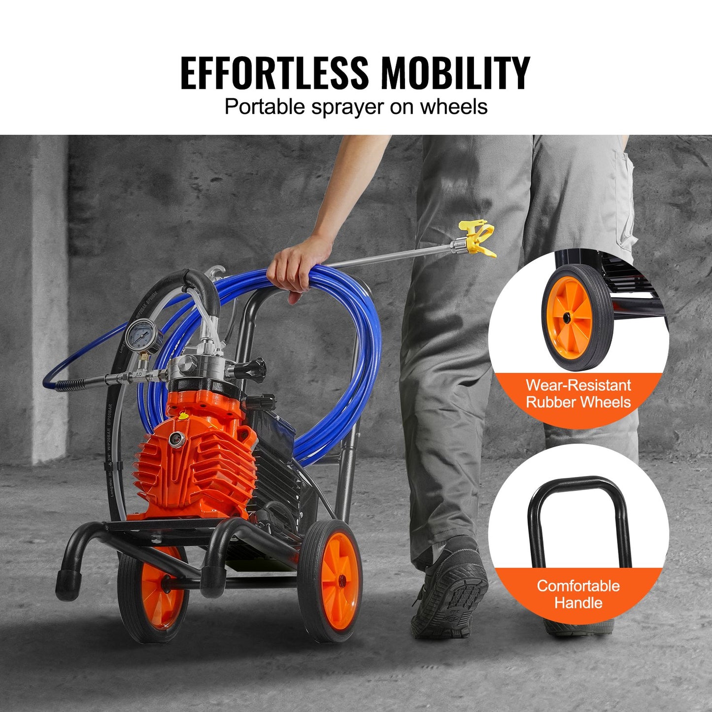 Cart Airless Paint Sprayer Membran Paint Airless Sprayer 900W Elektrisk