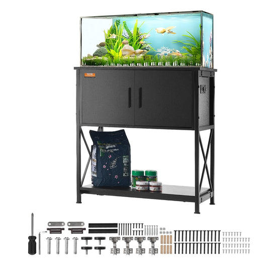 Aquariumständer, 29-Gallonen-Fischtankständer, 28,7 x 16,5 x 30 Zoll Stahl- und MDF-Schildkrötentankständer, 242,5 lbs Tragkraft, Reptilientankständer mit Lagerschrank und eingebautem Power Panel, Schwarz