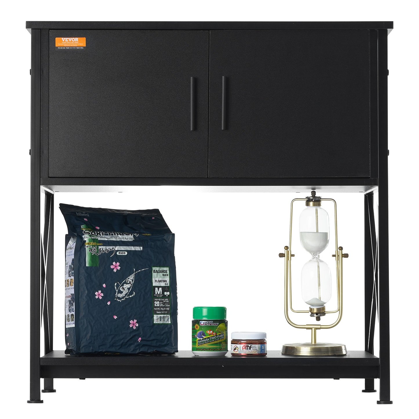 Aquarium Stand, 29 gallon Fish Tank Stand, 28,7 x 16,5 x 30 i stål och MDF Turtle Tank Stand, 242,5 lbs lastkapacitet, Reptil Tank Stand med förvaringsskåp och inbyggd kraftpanel, svart