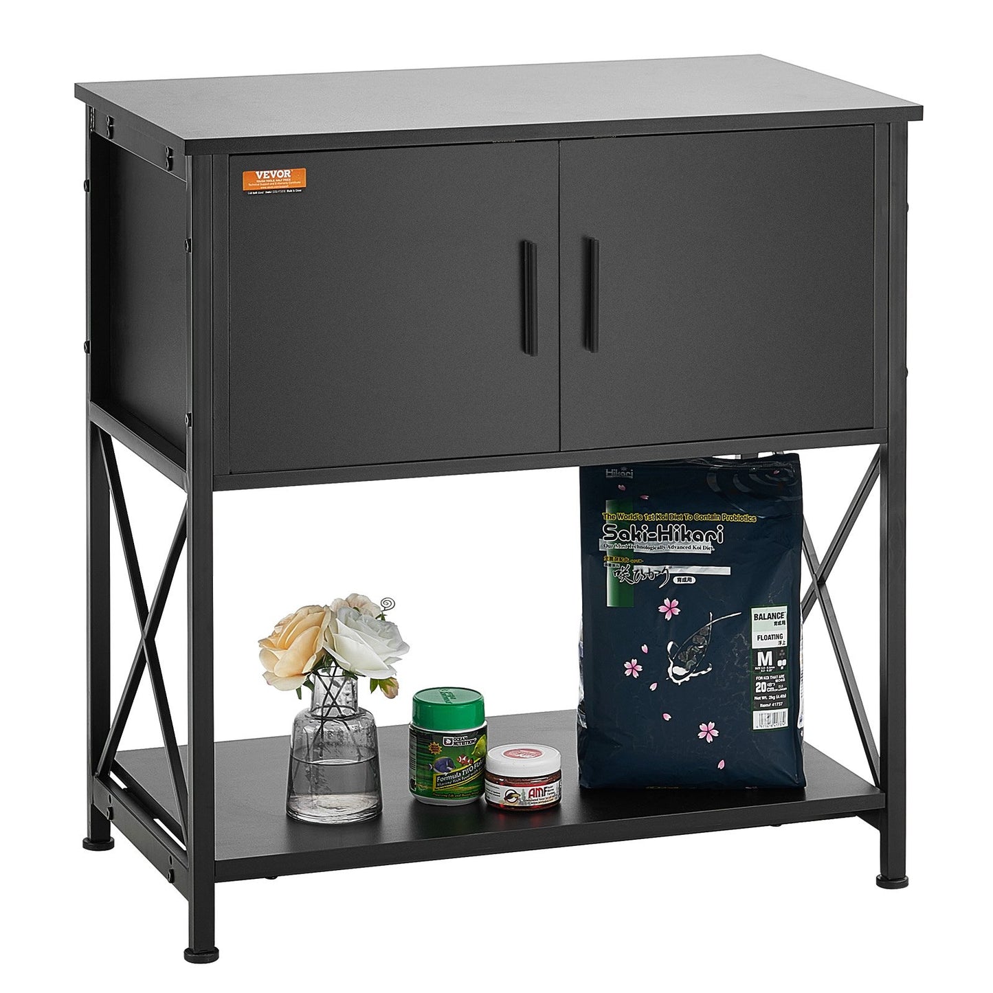 Aquarium Stand, 29 gallon Fish Tank Stand, 28,7 x 16,5 x 30 i stål och MDF Turtle Tank Stand, 242,5 lbs lastkapacitet, Reptil Tank Stand med förvaringsskåp och inbyggd kraftpanel, svart
