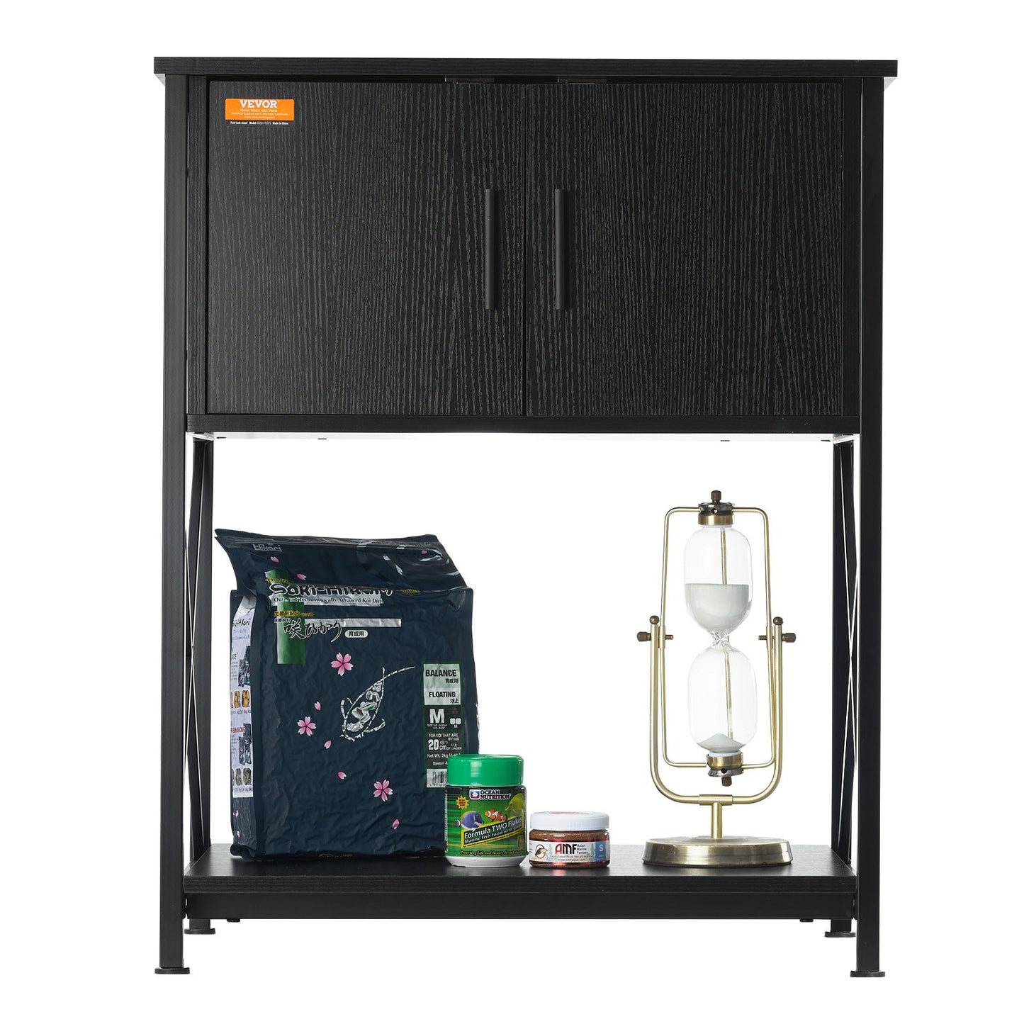 Aquarium Stand, 20 gallon Fish Tank Stand, 25,6 x 16,5 x 31,9 i stål och MDF Turtle Tank Stand, 167,6 lbs lastkapacitet, Reptil Tank Stand med förvaringsskåp och inbyggd kraftpanel, svart