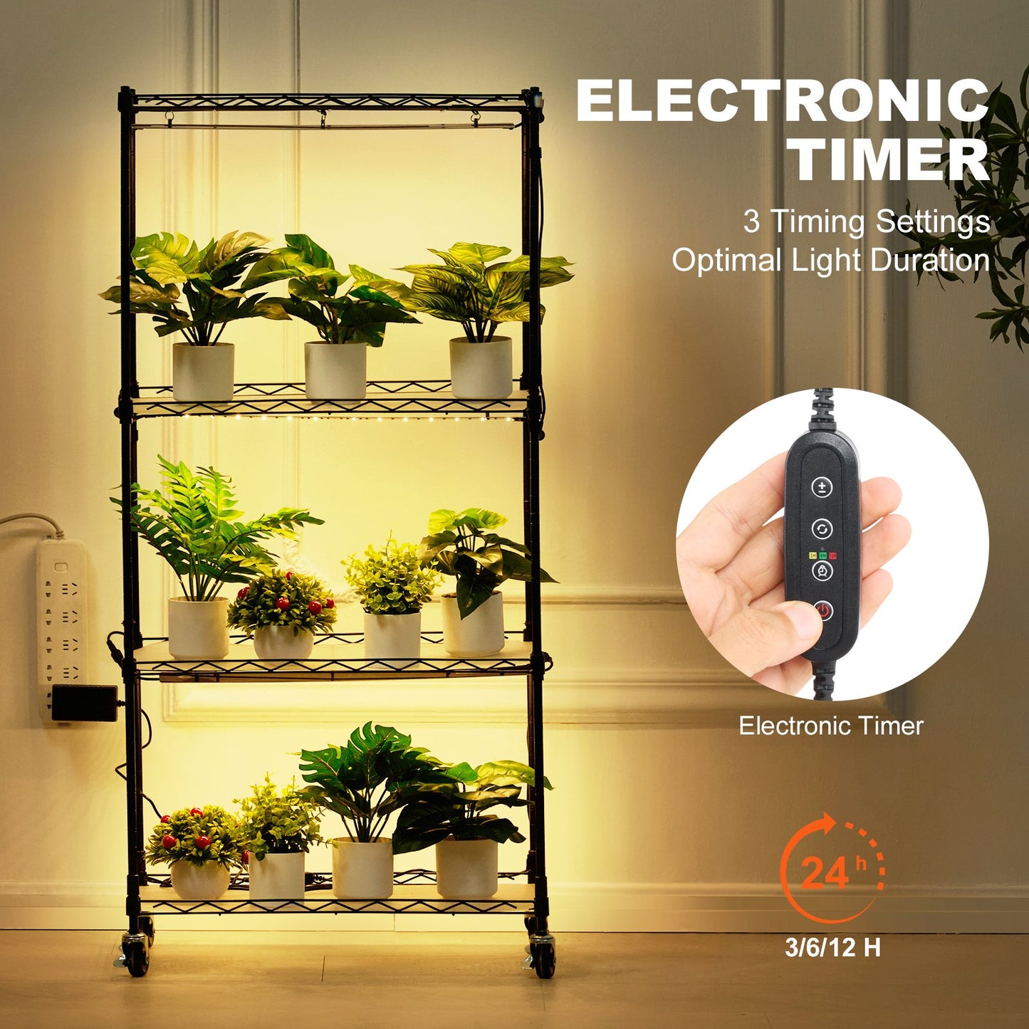 Plant Stand with Grow Lights 4 Eters 45W 49.8" Tall Plant Grow Shelf