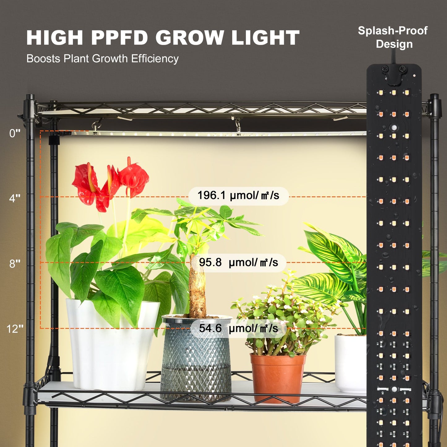 Plant Stand with Grow Lights 4 Eters 45W 49.8" Tall Plant Grow Shelf