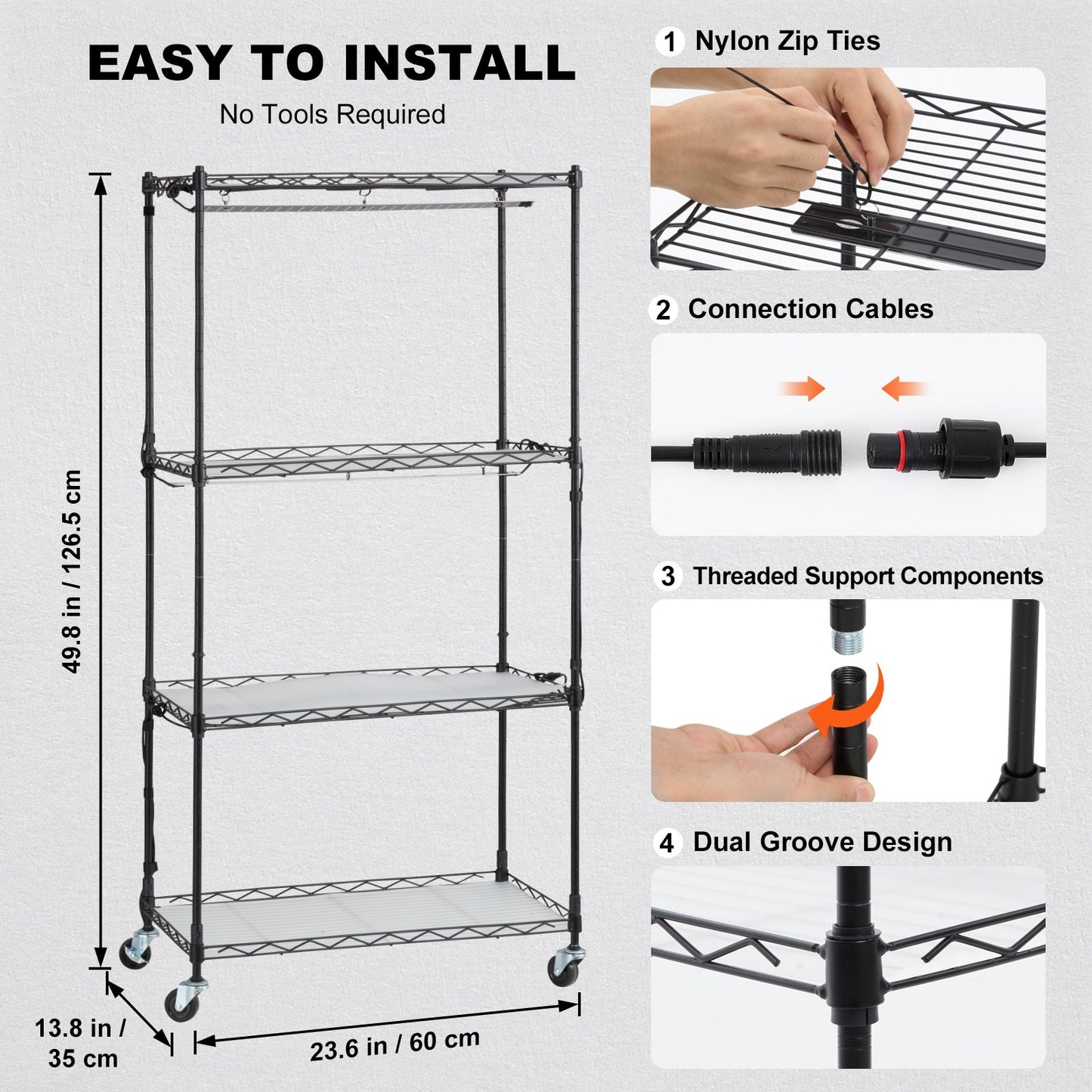 Plant Stand with Grow Lights 4 Eters 45W 49.8" Tall Plant Grow Shelf