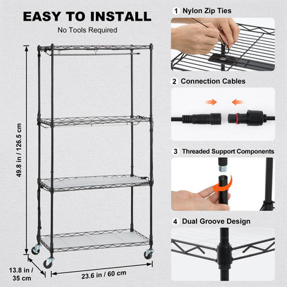 Plant Stand with Grow Lights 4 Eters 45W 49.8" Tall Plant Grow Shelf