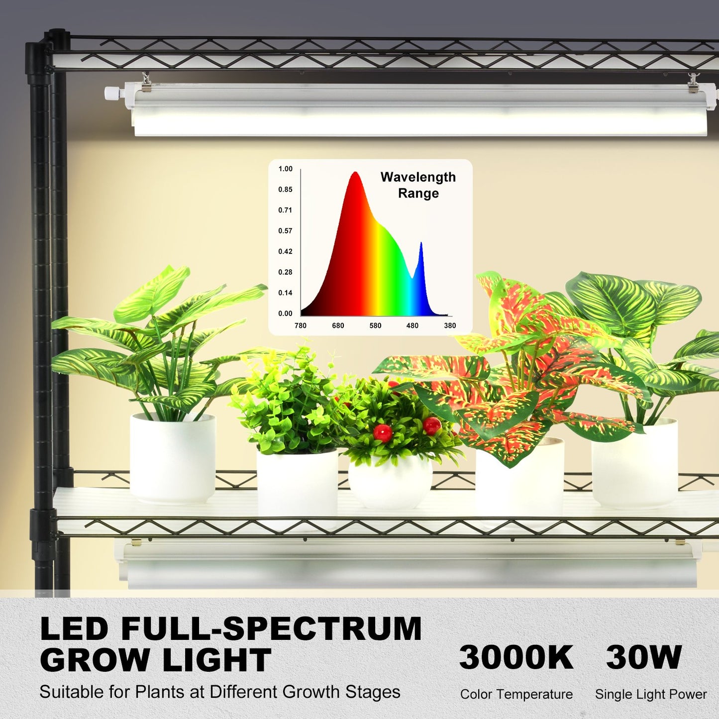 Plant Stand with Grow Lights 4 Tiers 90W 59" Tall Plant Grow Shelf