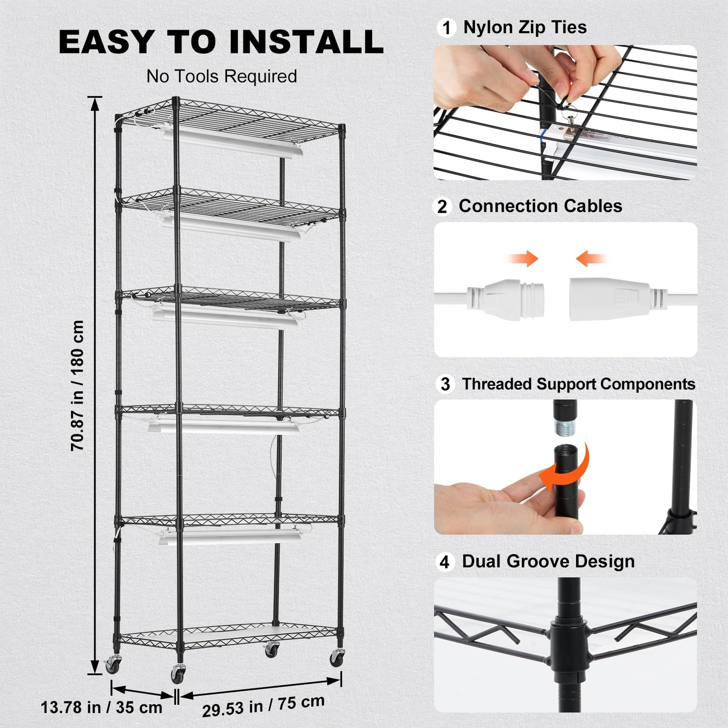 Plant Stand with Grow Lights 6 Eters 150W 70.9" Tall Plant Grow Shelf