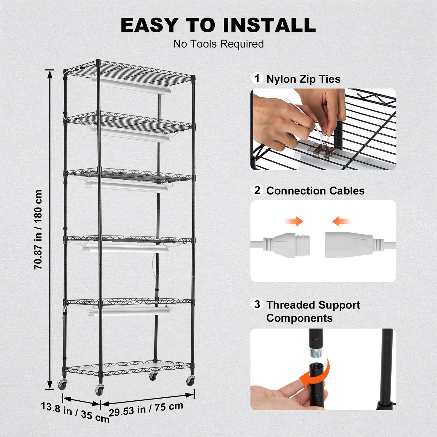 DIY Plant Stand med Grow Lights 6 Eters 192W 70,9" Tall Plant Grow Hylla