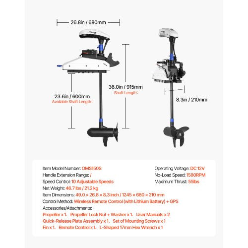 55lb 12V Schub Elektro-Trolling-Motor Salzwasser-Bootsmotor 36" Welle | EU