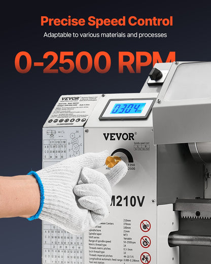 Metal Lathe 8 x 16 in 550W Bench Lathe Machine 0-2500 rpm Variable Speed